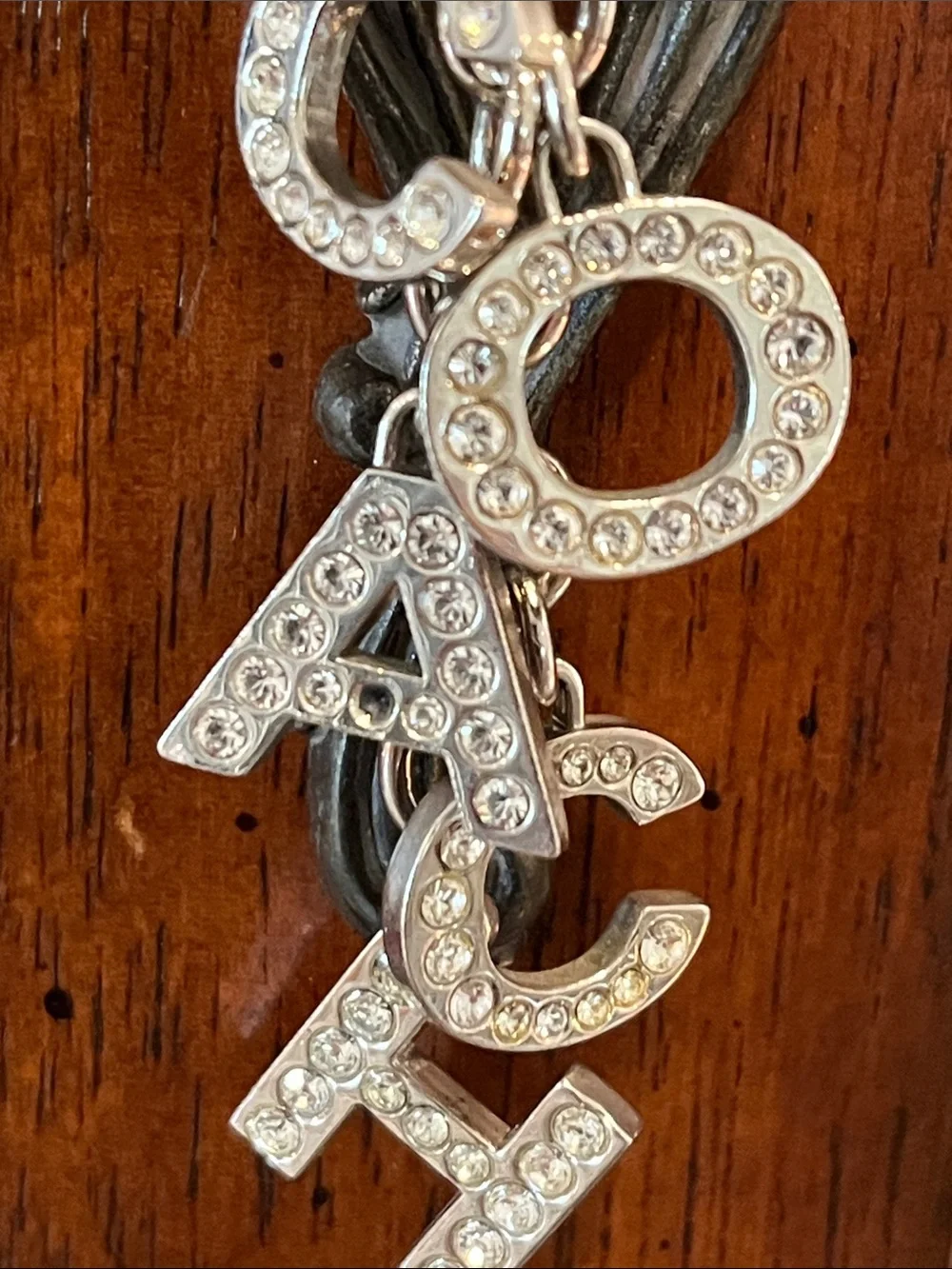 Coach Signature Crystal Letter Silver Key Chain Fob Purse Charm